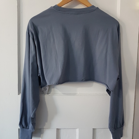 Aritzia Azure Skies Long Sleeve Crewneck Pullover Cropped Top Tee Blue Grey Sz S - Picture 5 of 11